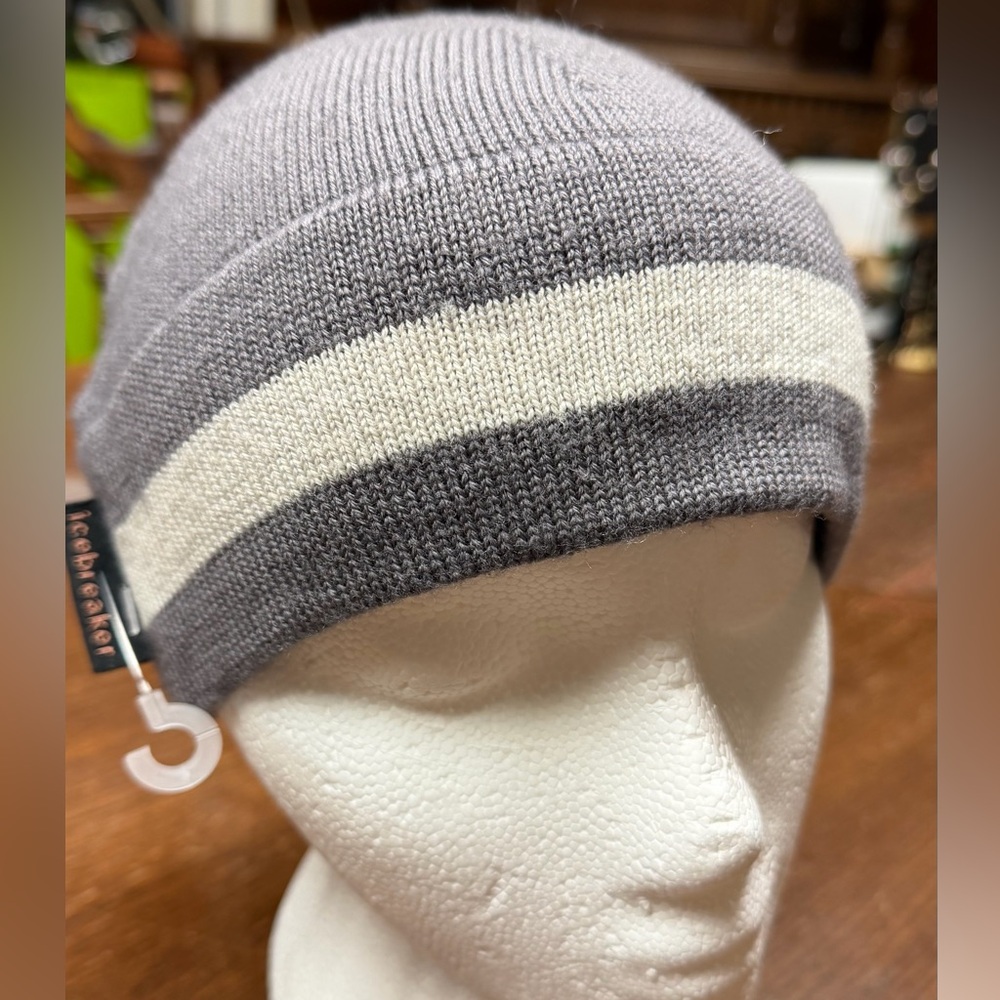 Grey and White Merino Wool Icebreaker Beanie